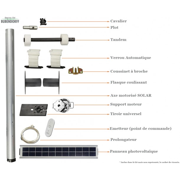 kit axe ø50 radio R SOLAR BLOC lg 2000 BUBENDORFF